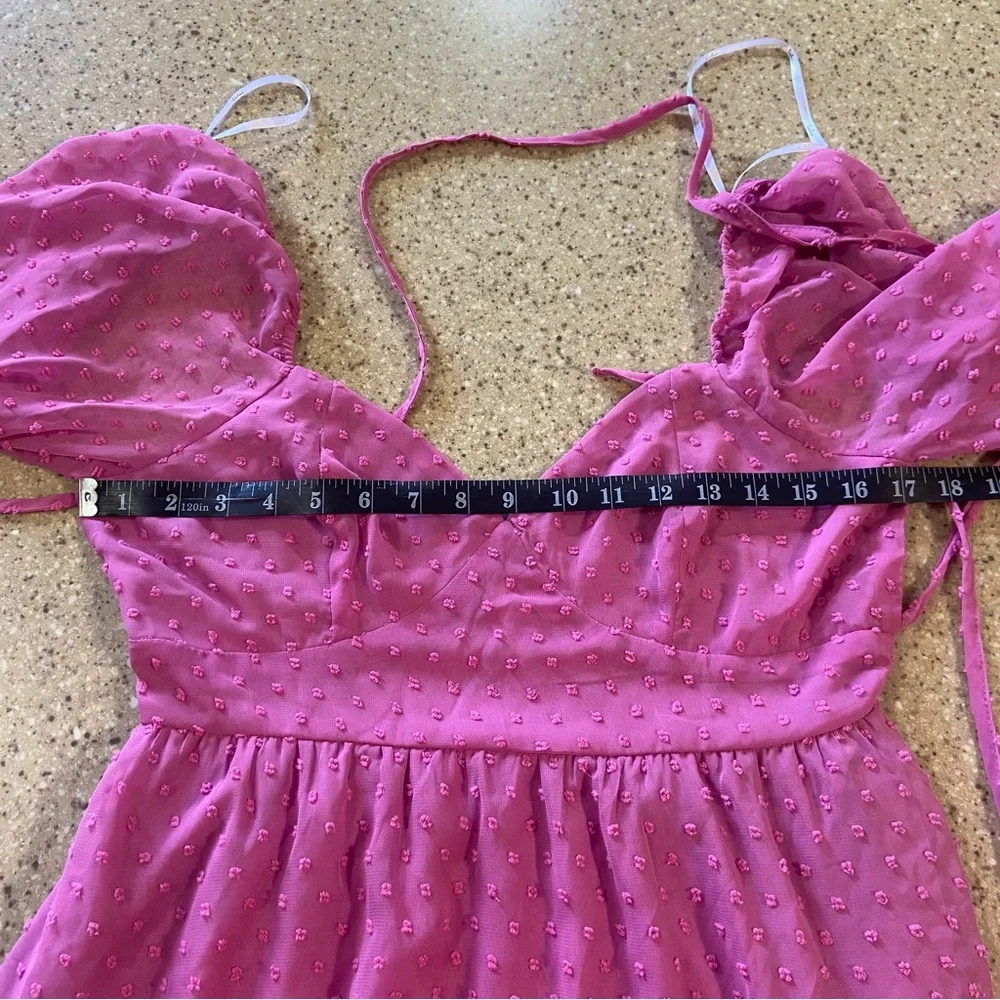NWOT Lulus Longing And Love Pink Swiss Dot Puffed Long Sleeve Mini Dress_7